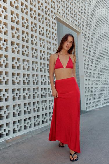 LONG KNIT SKIRT - Mid-red by Zara
