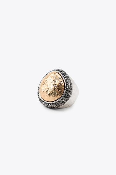 Zara GLITTER TEXTURE MAXI RING - Gold / Silver