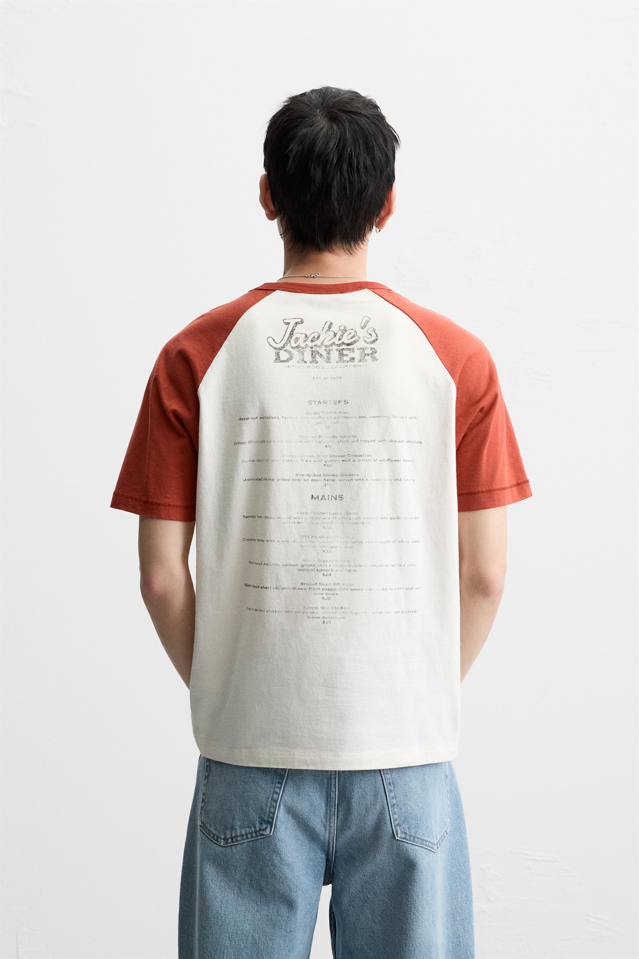 グラデーションプリント Tシャツ - ホワイト/エンジ | ZARA