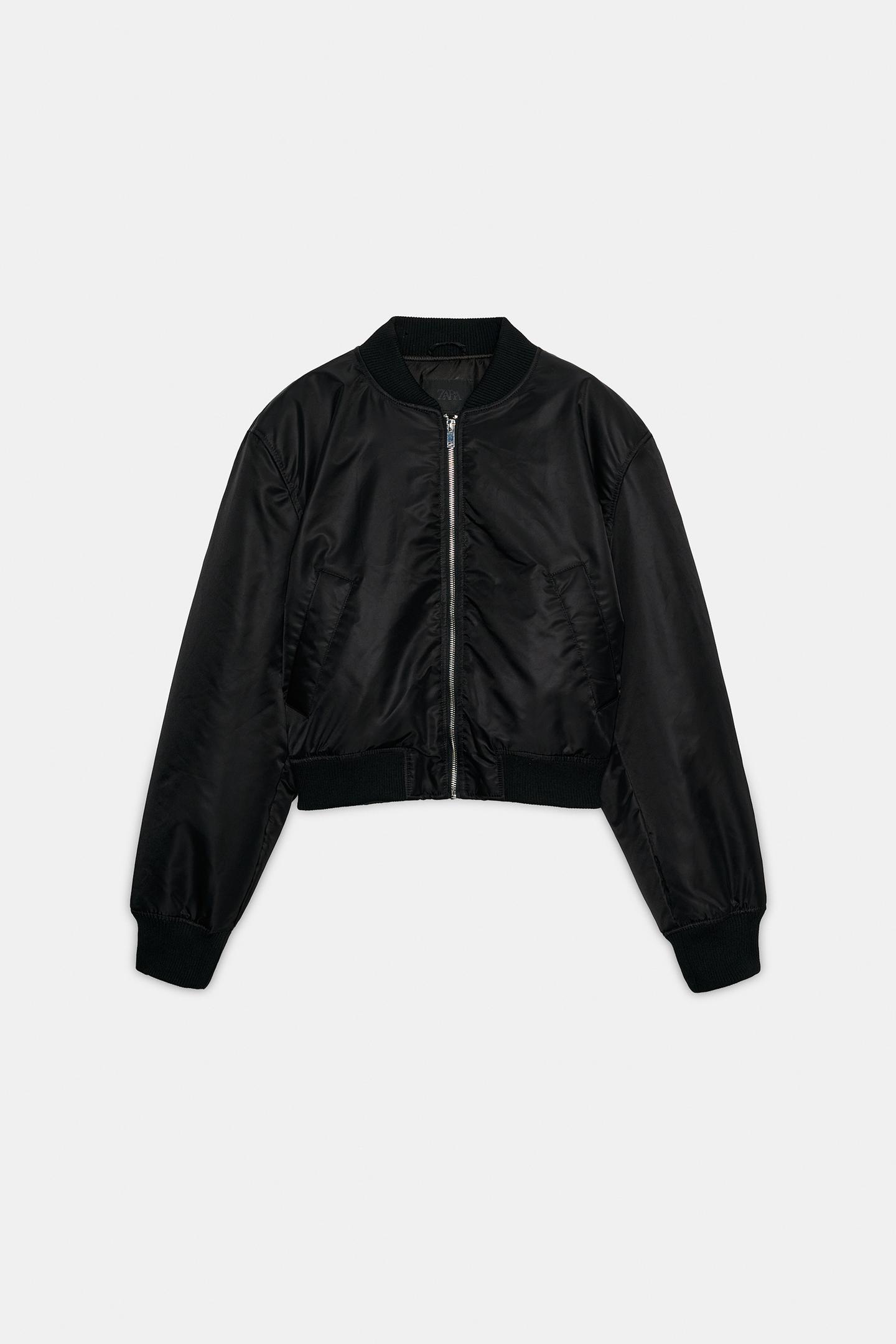 Женская куртка Zara Water-Repellent Bomber Jacket with Shoulder Pads, цвет: Чёрный — фото 6