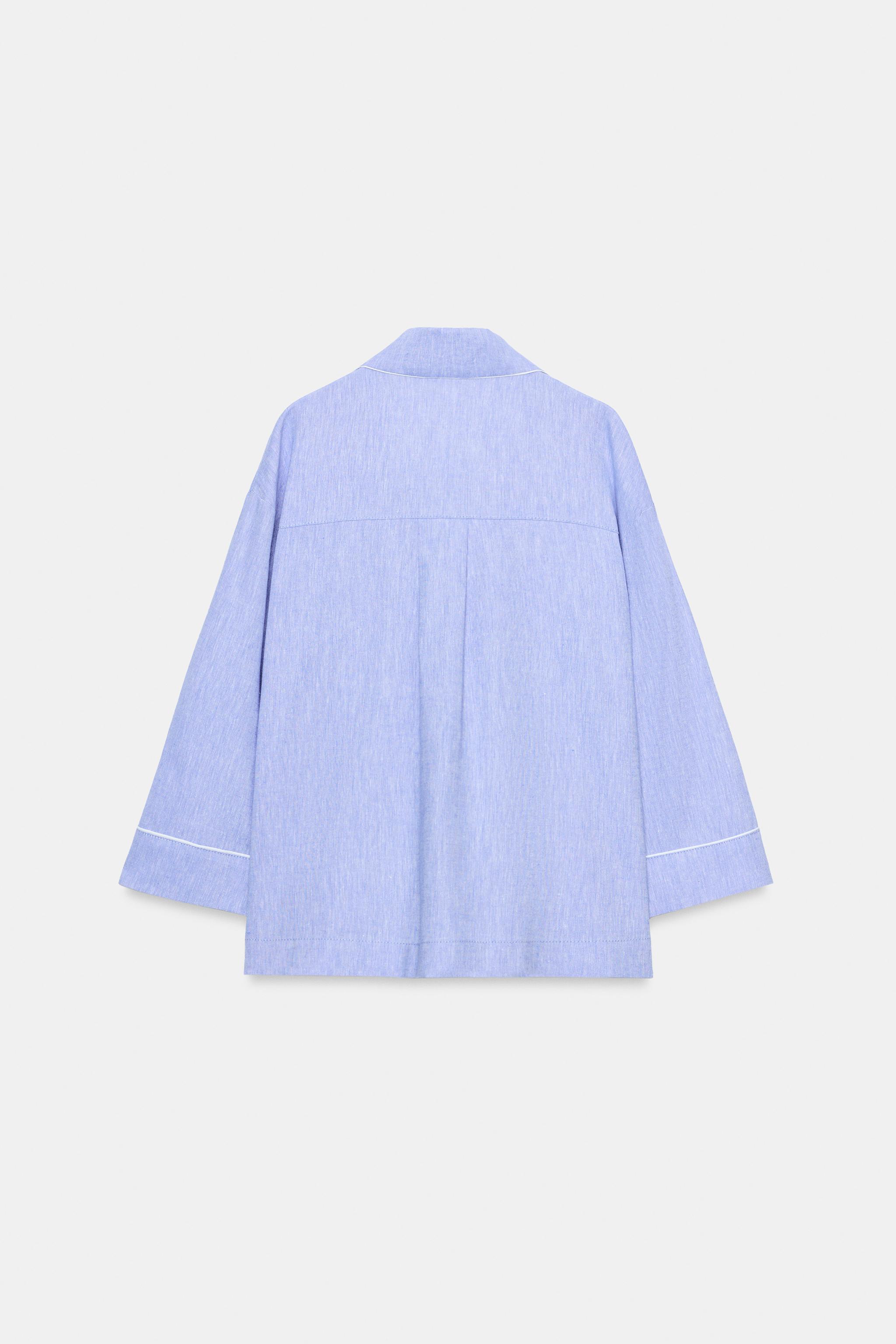 LINEN BLOUSE WITH CONTRAST PIPING