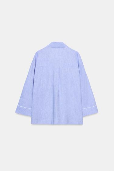 LINEN BLEND BLOUSE WITH PIPING - Light blue by Zara - Image 6