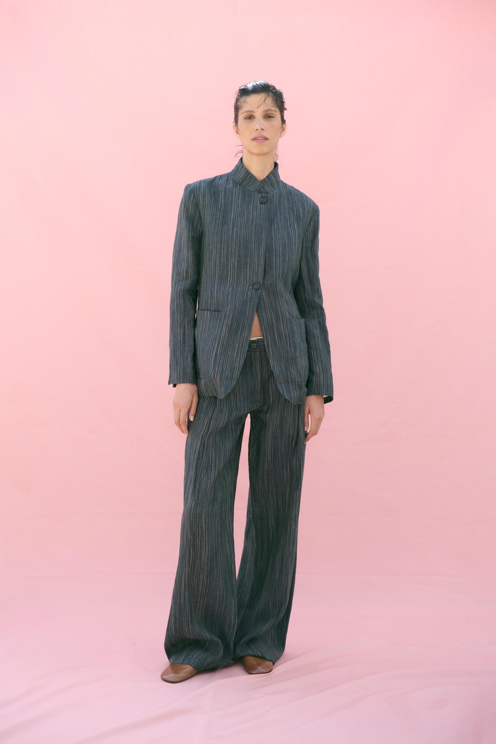 ZW COLLECTION STRIPED LINEN TROUSERS - Blue gray | ZARA United States