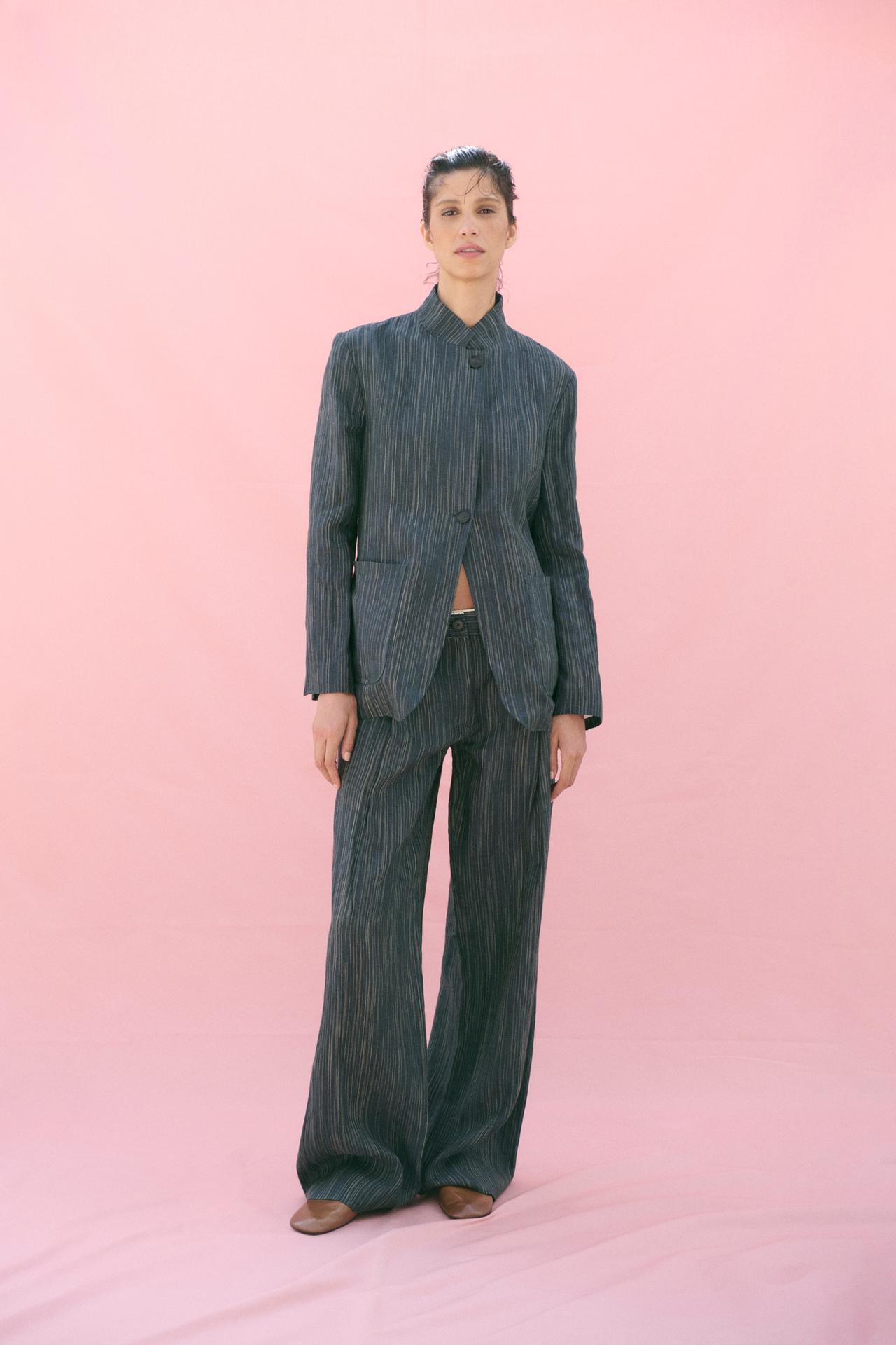 ZW COLLECTION LINEN PLEATED PANTS — Blue gray