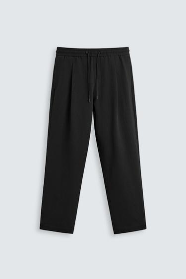 PLEATED SEERSUCKER TROUSERS - Black by Zara