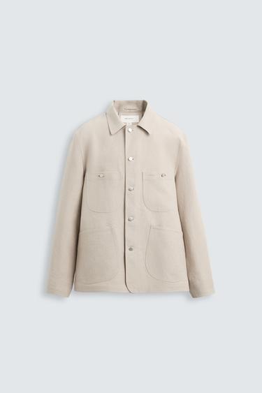 Zara 100% LINEN POCKET JACKET - Sand