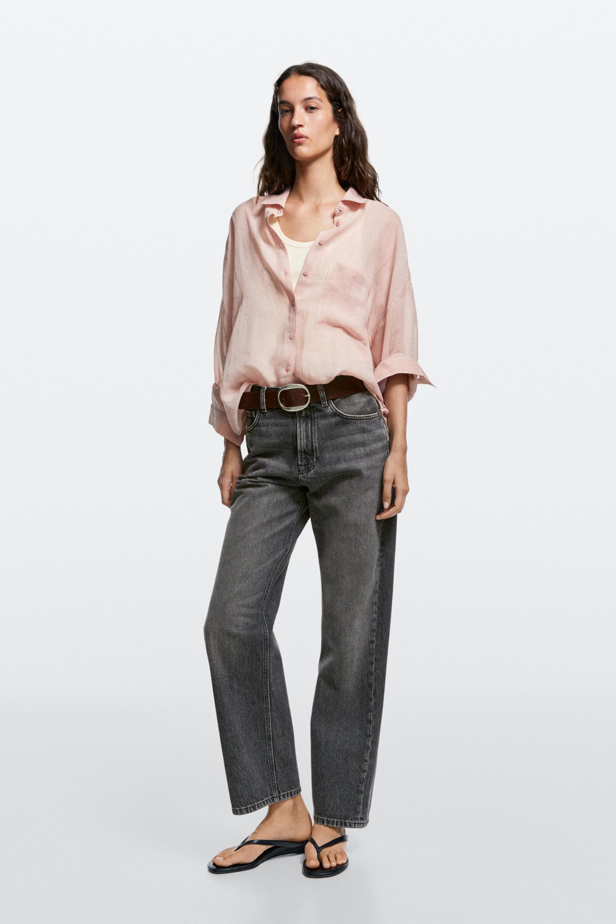 High-waist straight-leg jeans — Gray