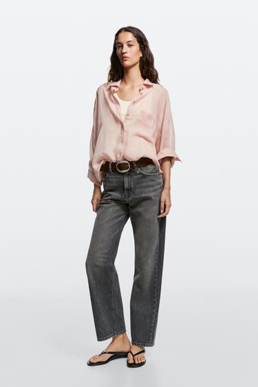 Zara High-waist straight-leg jeans - Gray - Image 0