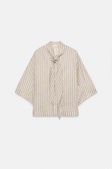 ZW COLLECTION ストライプ柄シャツサンド/ブルー0ZaraのZW COLLECTION ストライプ柄シャツ - サンド/ブルー - 画像 0