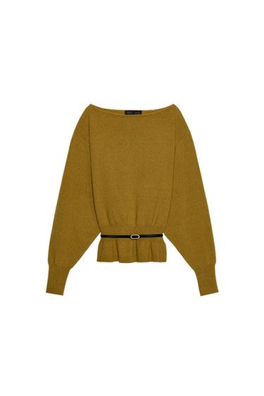 JUMPER KNIT BELT - Oil by Zara