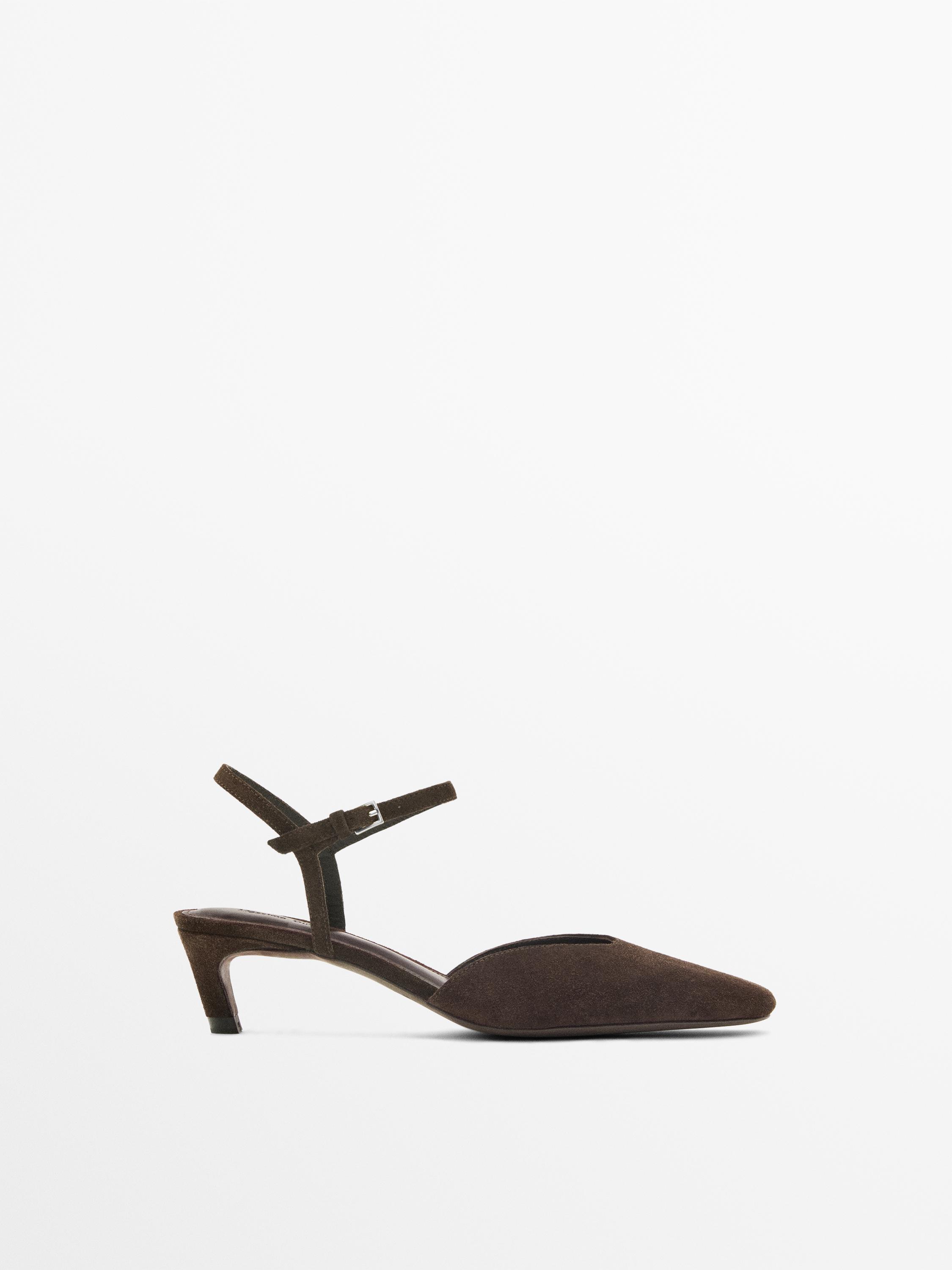 Split leather heeled shoes — Brown