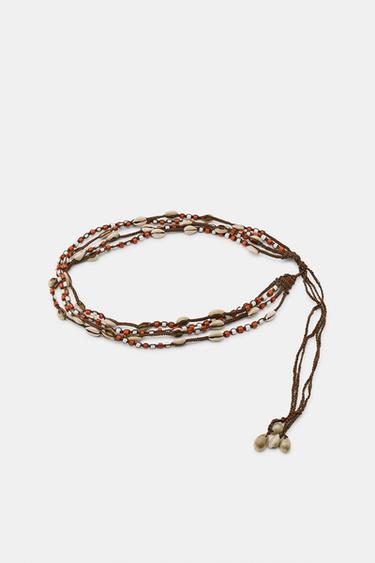 SHELL AND BEAD CORD BELT - Brown by Zara