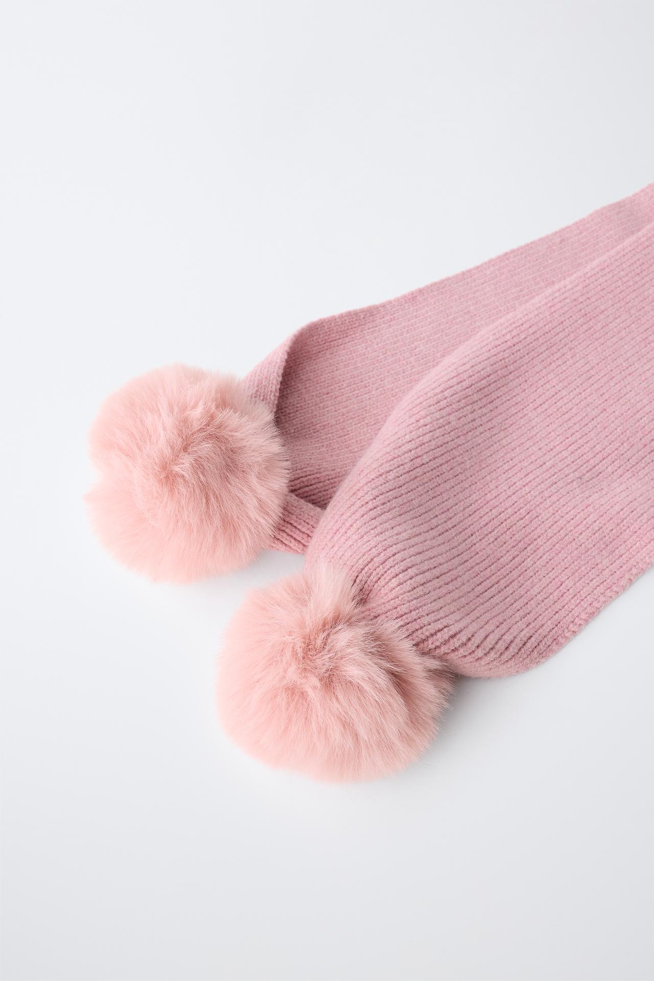 POM-POM KNIT SCARF — Pink
