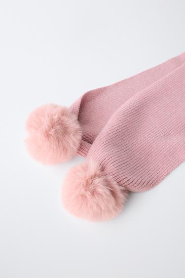 POM-POM KNIT SCARF — Pink 2