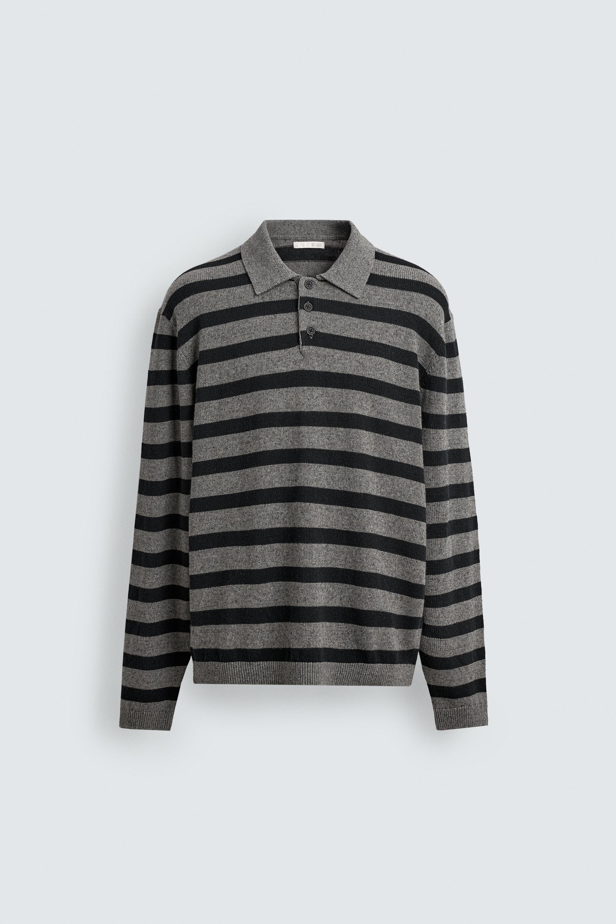 POLO EN MAILLE DE COTON ET LIN À RAYURES
