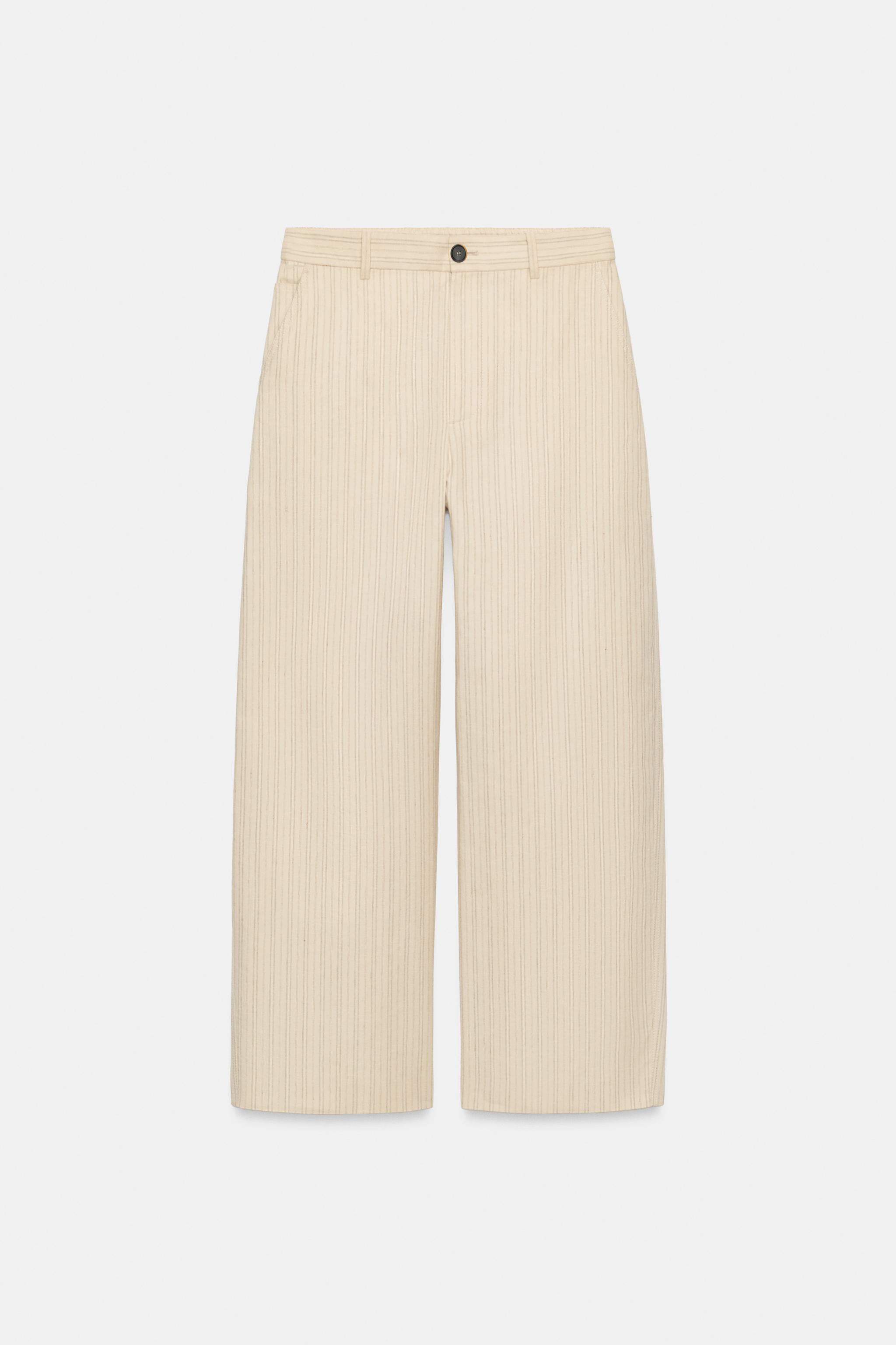 STRIPED LINEN-BLEND ZW COLLECTION PANTS