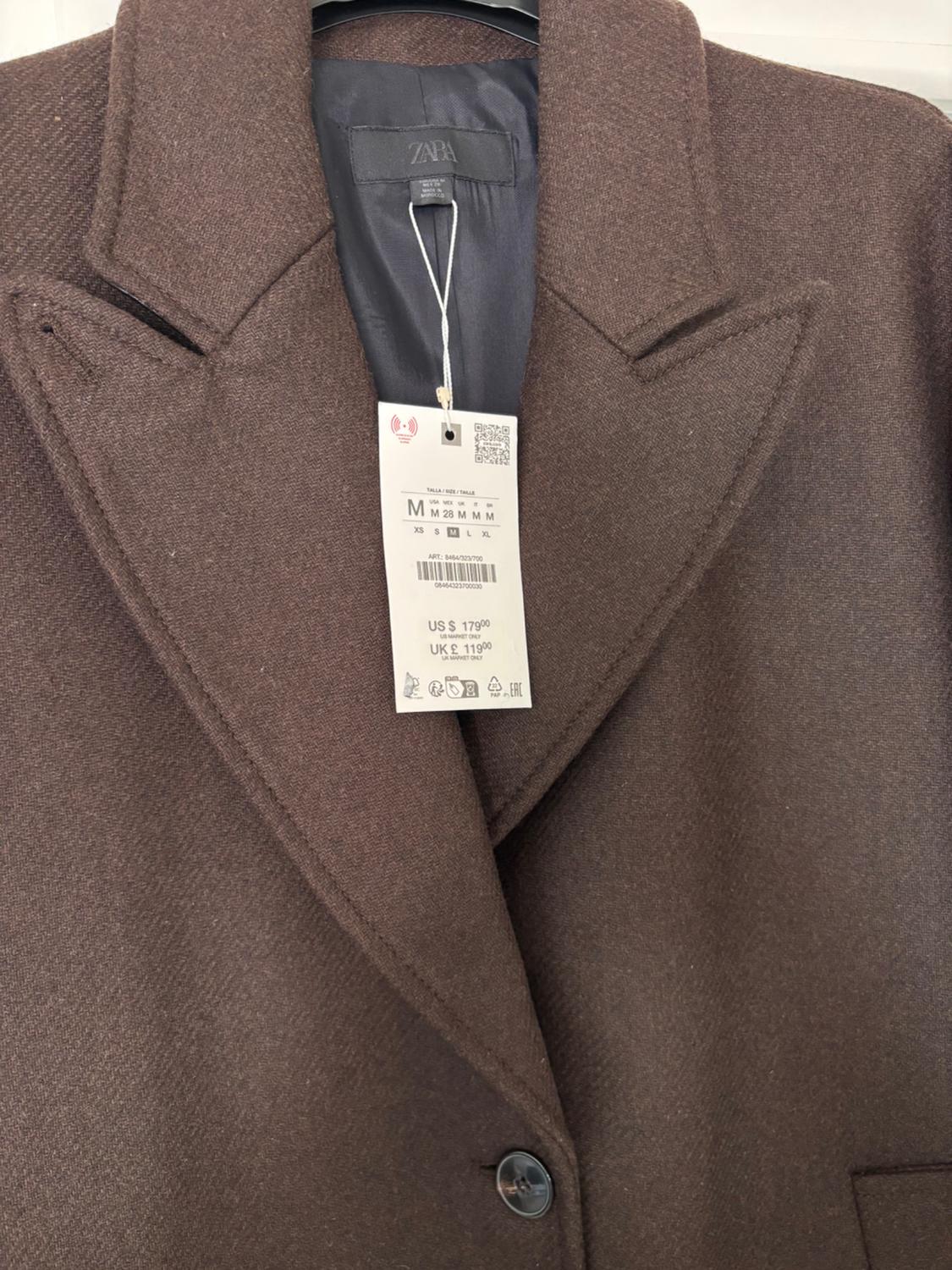 COAT WITH COMBINED LEATHER EFFECT COLLAR - Image 5
