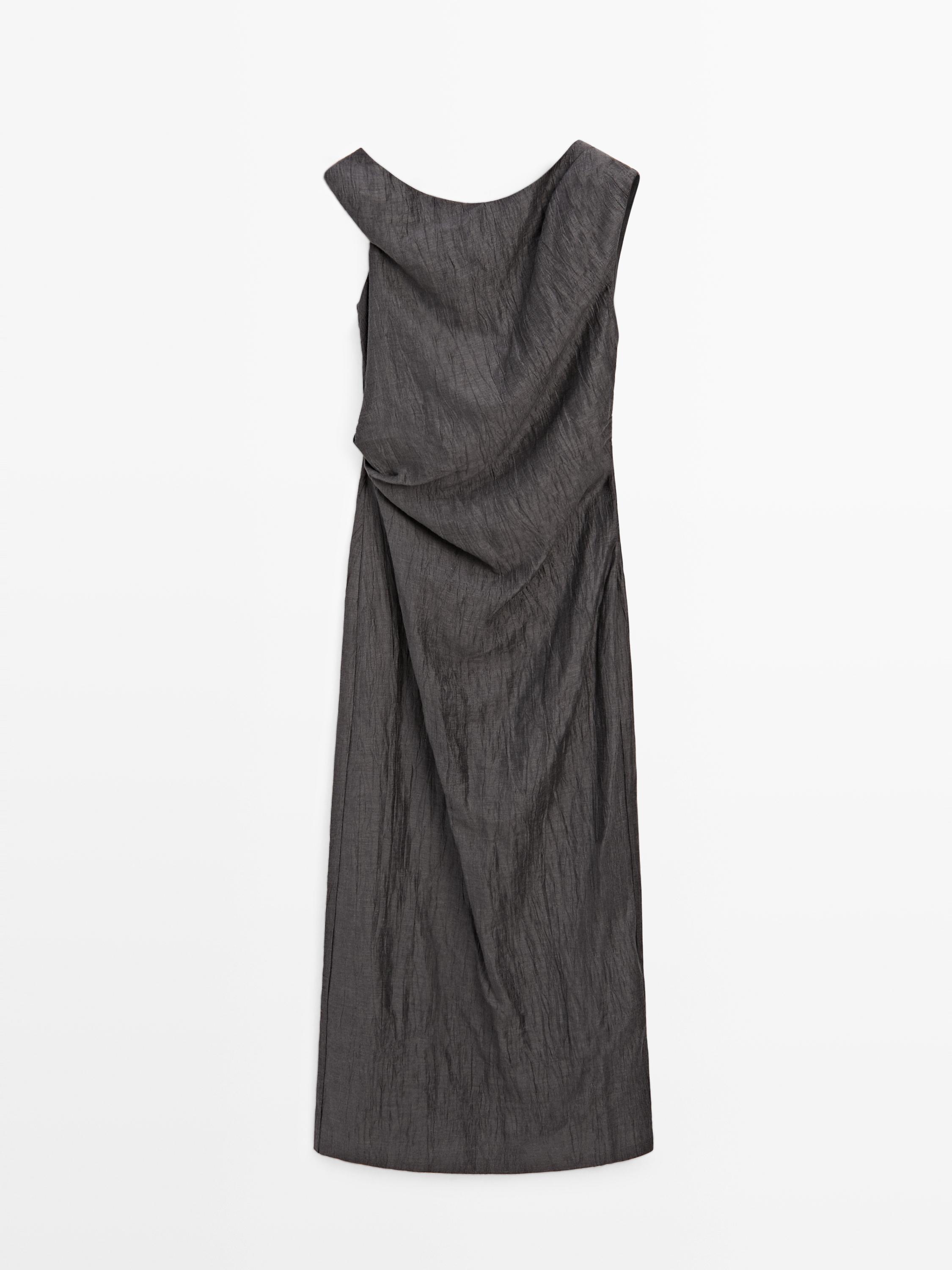 Midi dress with pleated shoulder detail — Cobalt
