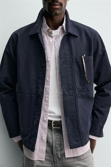 REGULAR FIT LINEN BLEND DENIM OVERSHIRT - Midnight blue by Zara - Image 5