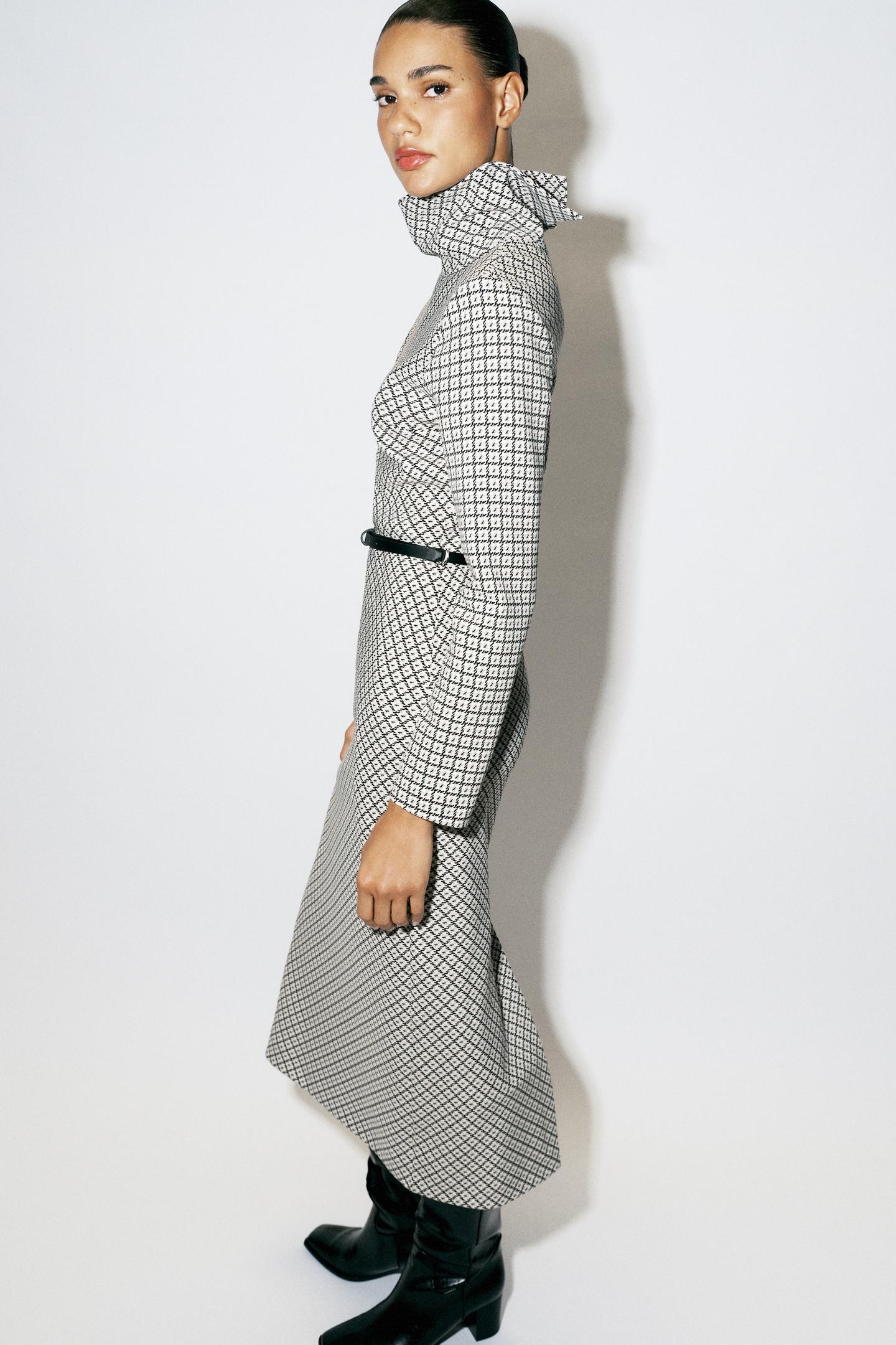 Женское платье Zara Printed Belted Maxi, цвет: Чёрный / Экрю — фото 4