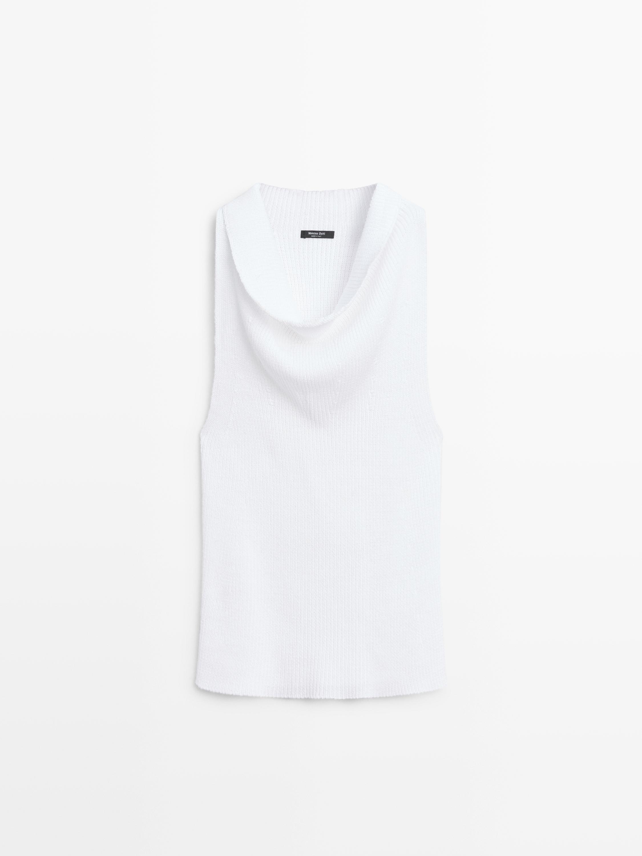 Cotton top with cowl neckline — white