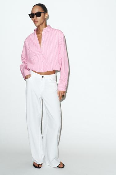 CAMISA POPELÍN RAYAS GLOBO - Rosa / Blanco de Zara