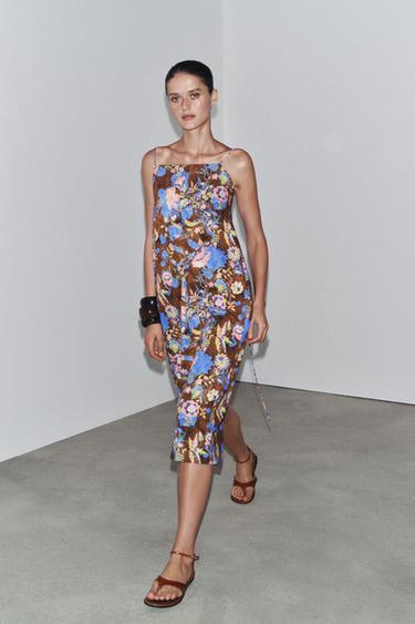 VESTIDO POPELÍN ESTAMPADO ZW COLLECTION - Marrón-Azul de Zara - Imagen 0