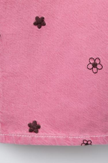 TWILL DUNGAREES WITH EMBROIDERED FLOWERS - Pink by Zara - Image 3