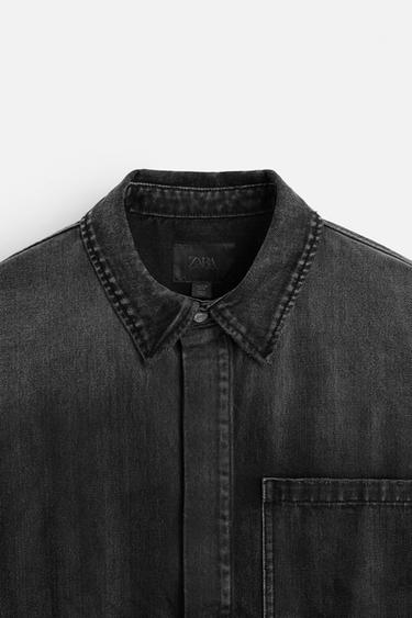 CHEMISE EN DENIM À POCHE - Noir de Zara - Image 7