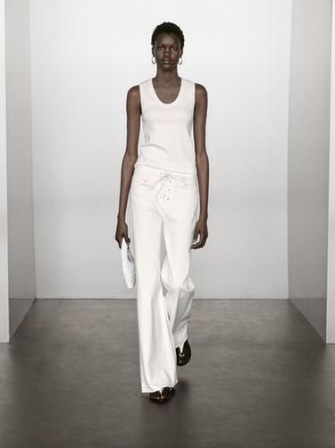 Zara Cotton blend round neck T-shirt - Oyster-white - Image 0