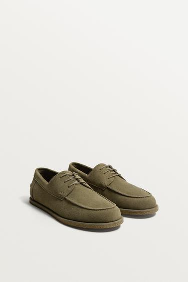 CASUAL LEATHER DECK SHOES - Green by Zara