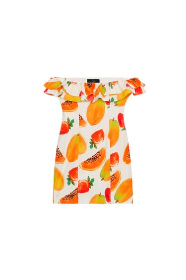 FRUIT PRINT RUFFLED MINI DRESS