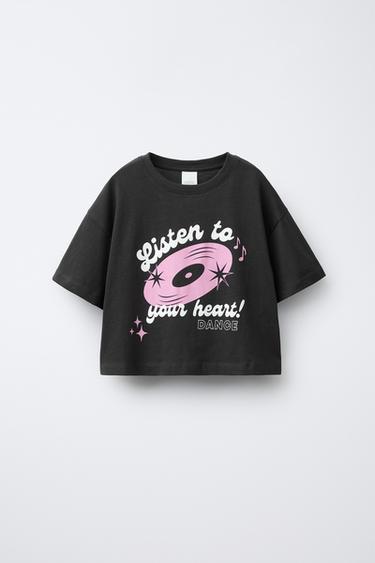 Zara PRINTED T-SHIRT - Dark anthracite