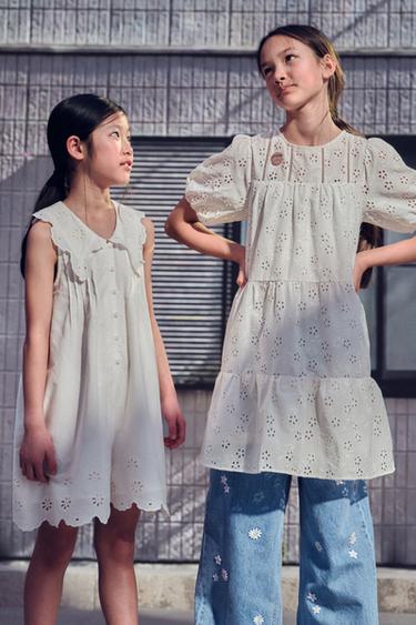 Zara 刺繡洋裝 - 裸色