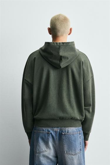 SWEAT BIMATIÈRE À CAPUCHE ET CARREAUX - Kaki de Zara - Image 3