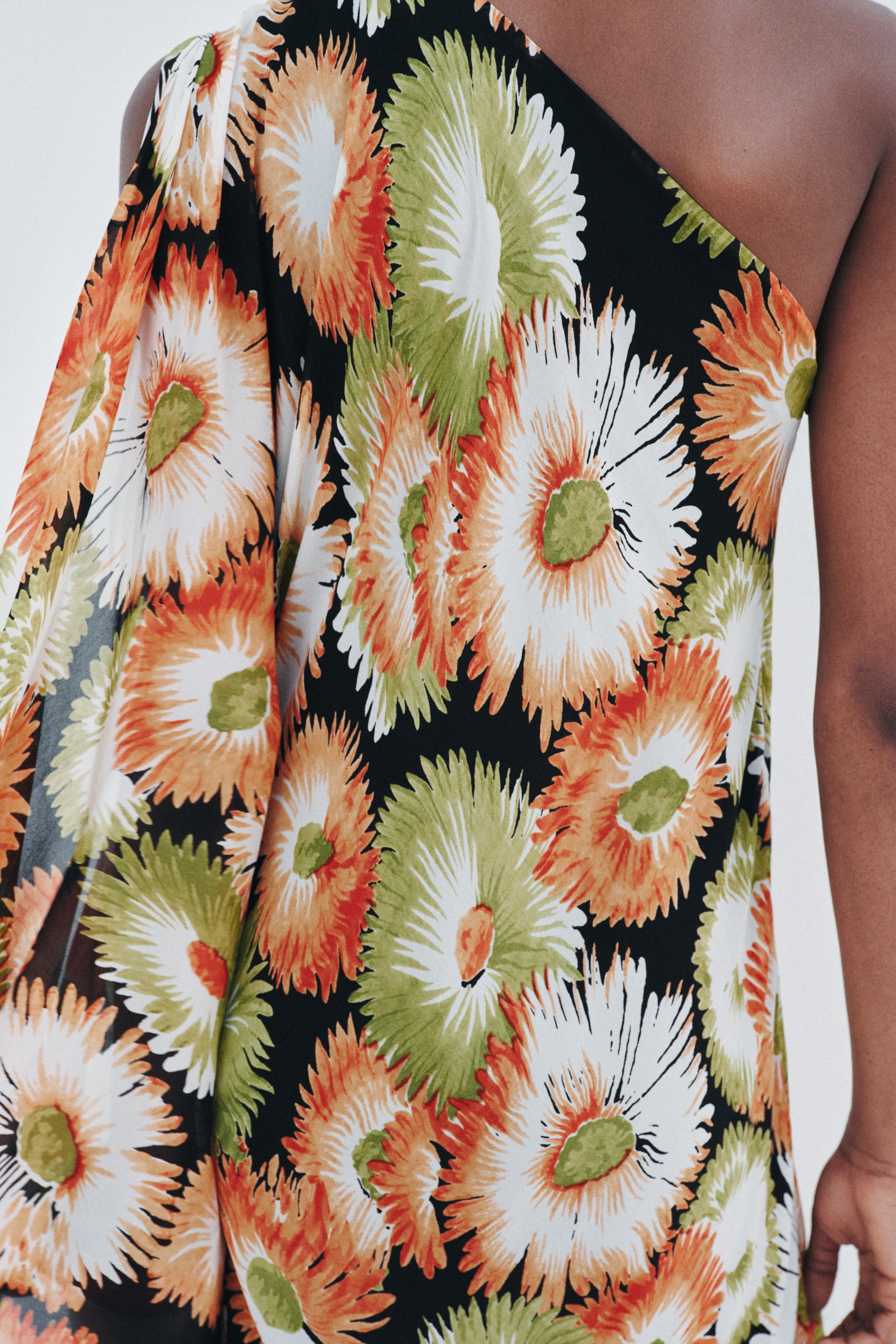 ZW COLLECTION ASYMMETRIC FLORAL PRINT DRESS - orange-green