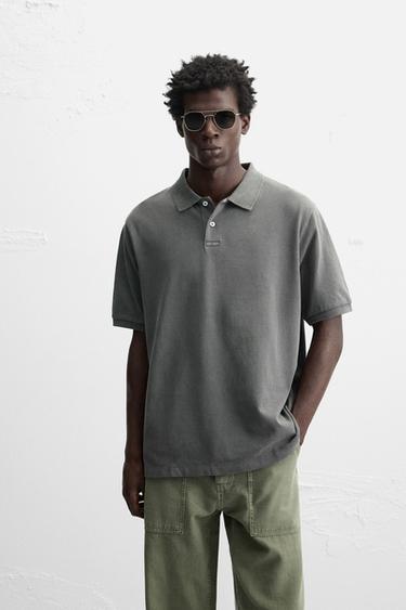 WASHED PIQUÉ POLO SHIRT - Anthracite grey by Zara