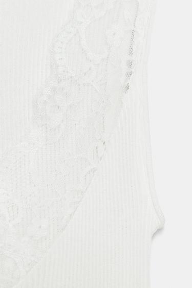 T-SHIRT CÔTELÉ DENTELLE - Blanc cassé de Zara - Image 5