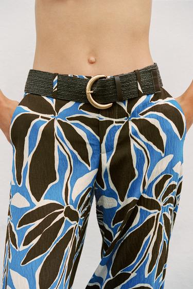 FLORAL PRINT WIDE-LEG TROUSERS - Ecru / Blue by Zara
