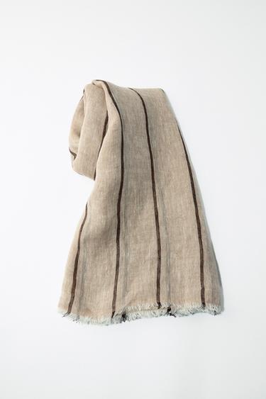 100% STRIPED LINEN SCARF - Sand by Zara