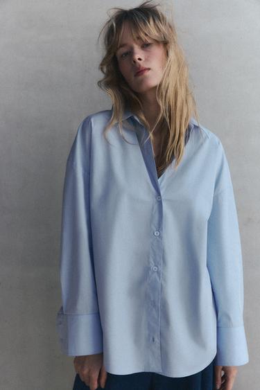 CAMISA BÁSICA DE POPELINA - Azul-celeste da Zara