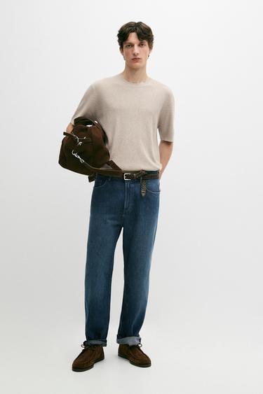 Zara Short sleeve knit cotton blend sweater - Beige / Green - Image 0
