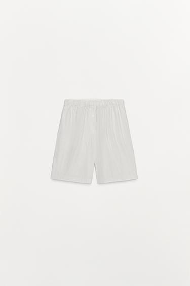 BERMUDA EN POPELINE RAYÉE - Écru / Beige de Zara - Image 4