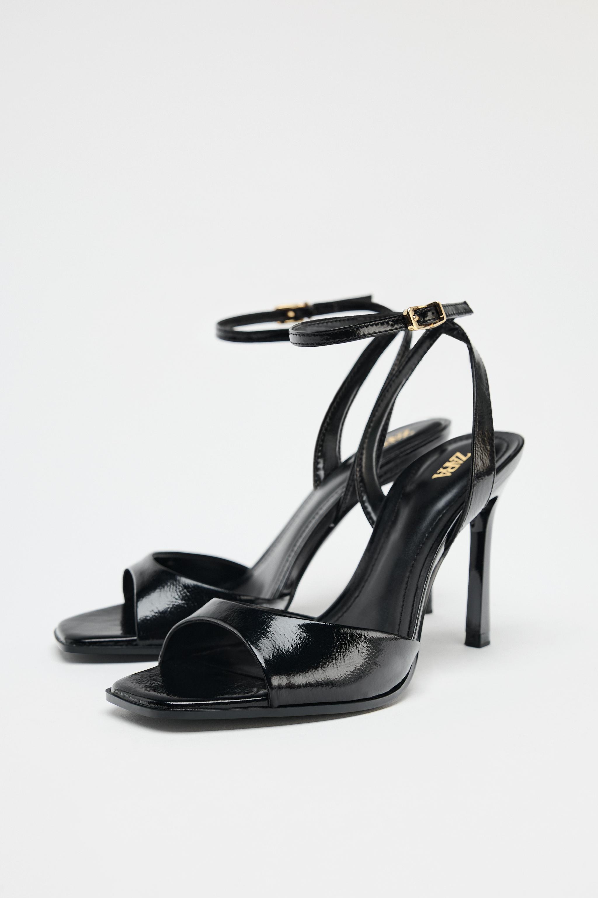 PATENT EFFECT HEELED SANDALS - Black | ZARA United States