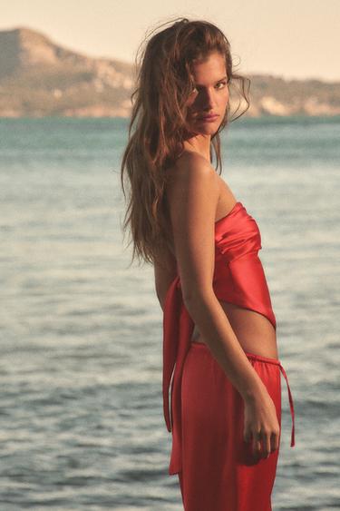 SATIN BANDEAU TOP - Coral by Zara - Image 2