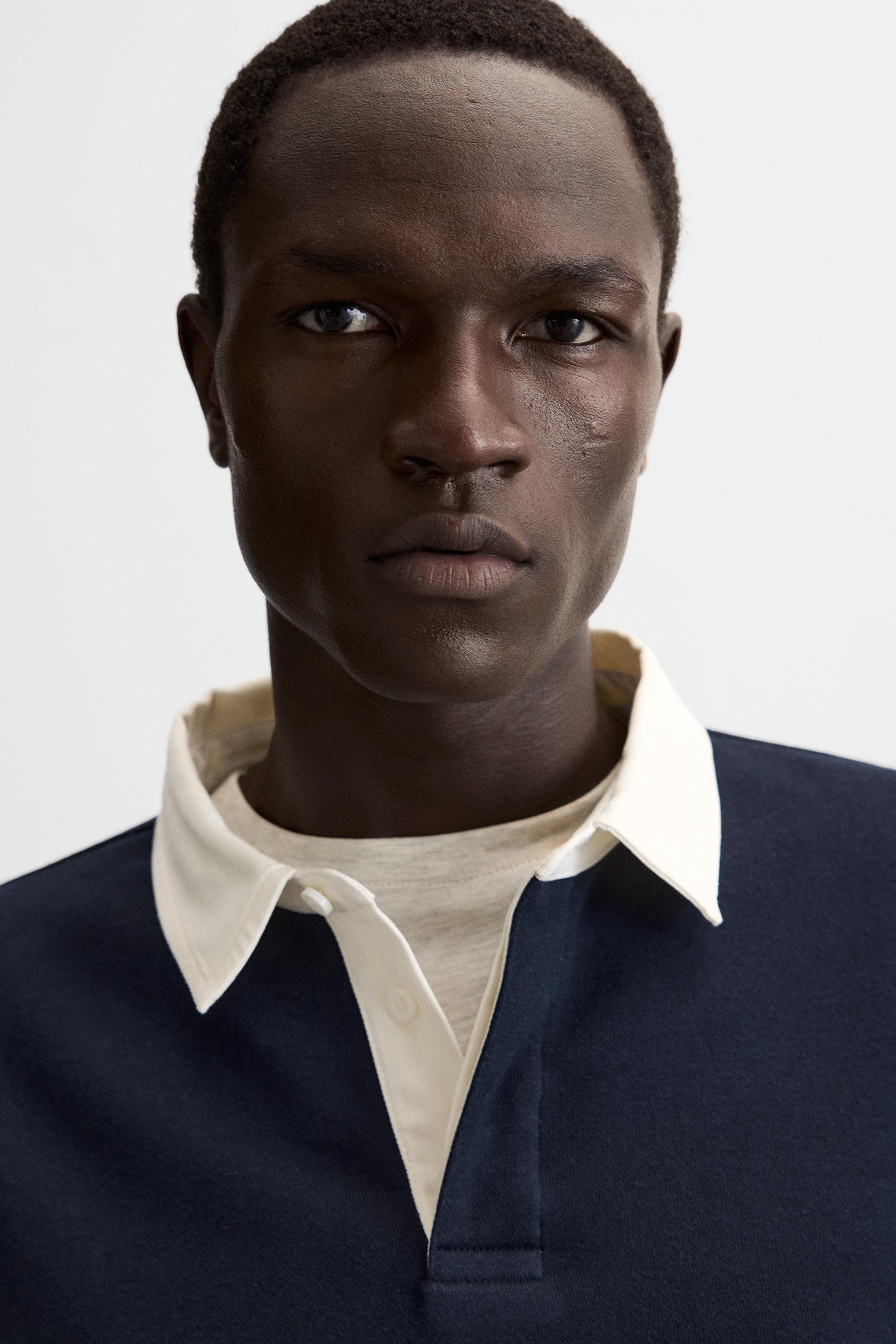 ★ZARA★ CONTRAST COLLAR POLO SWEATSHIRT CONTRAST COLLAR POLO SWEATSHIRT - Navy blue | ZARA United States