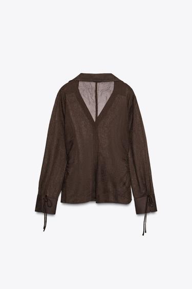 SEMI-SHEER SHIRT WITH TIES - Dark brown by Zara - Image 7