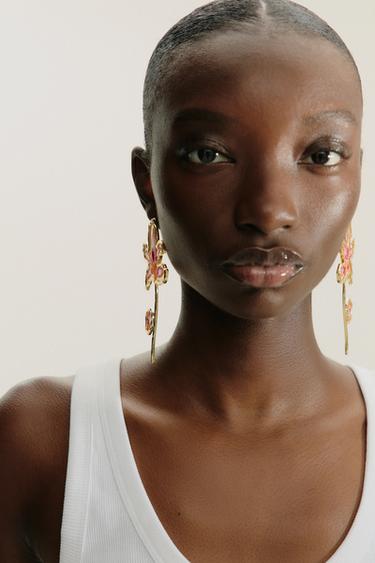 EMBROIDERED FLOWER EARRINGS - Golden by Zara - Image 1
