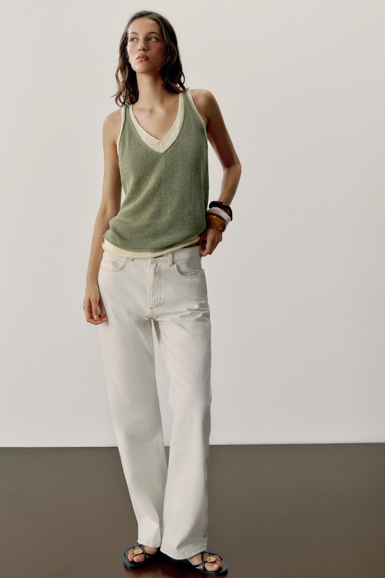 COMBINATION KNIT TOP — Khaki