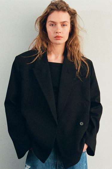 CROPPED DOUBLE-BREASTED BLAZER - Black by Zara